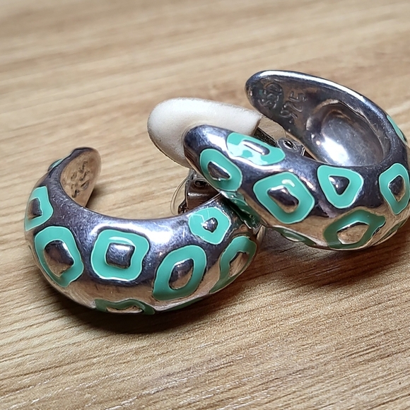 Simon Sebbag Design SSD Clip On Silver Animal Print Hoop Earrings, Turquoise - Picture 5 of 8